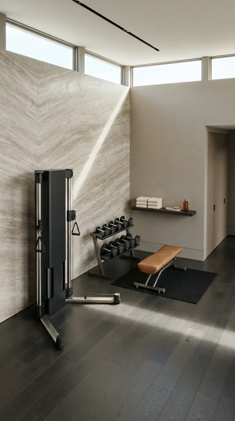 luxury modern home gym ideas Add a Statement Stone Feature Wall