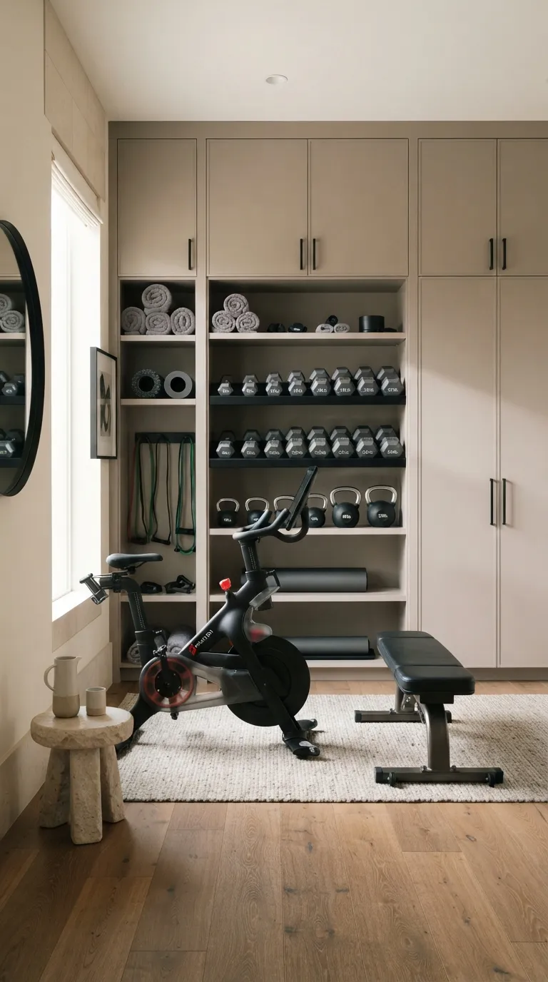 luxury modern home gym ideas Choose Integrated Equipment Storage
