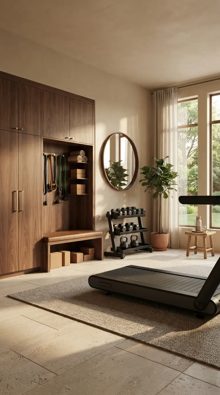 luxury modern home gym ideas Create a Sophisticated Walnut Fitness Studio