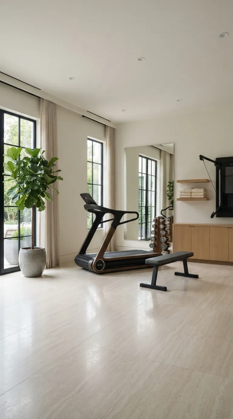 luxury modern home gym ideas Finish With a Refined Minimalist Layout