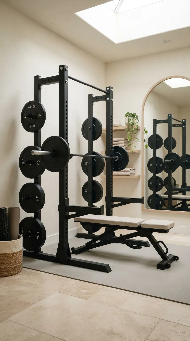 luxury modern home gym ideas Mix Matte Black With Soft Neutrals