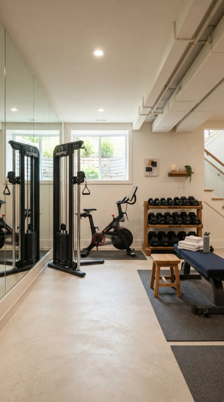 luxury modern home gym ideas Turn a Basement Into a High-End Gym