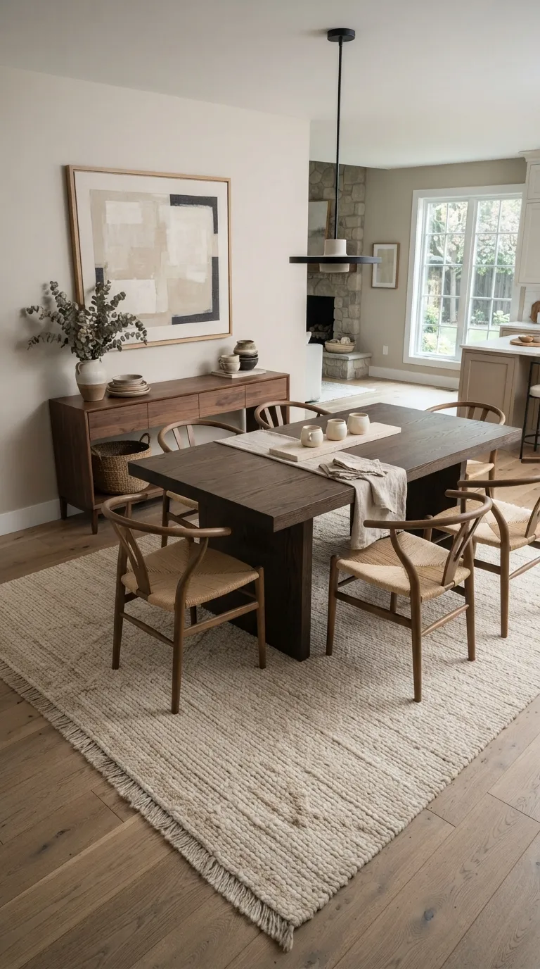 modern farmhouse dining room decor Textured Neutral Rug