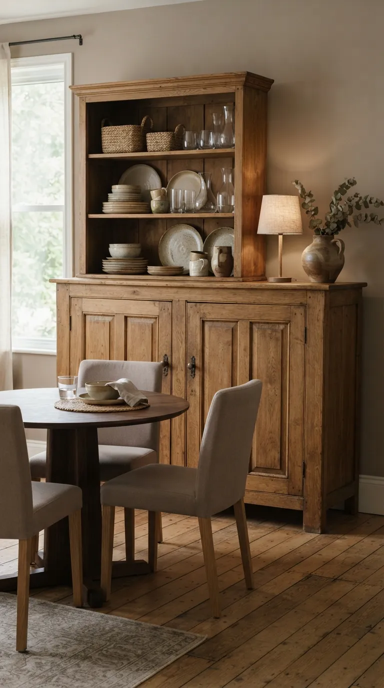 modern farmhouse dining room decor Vintage Cabinet Styling