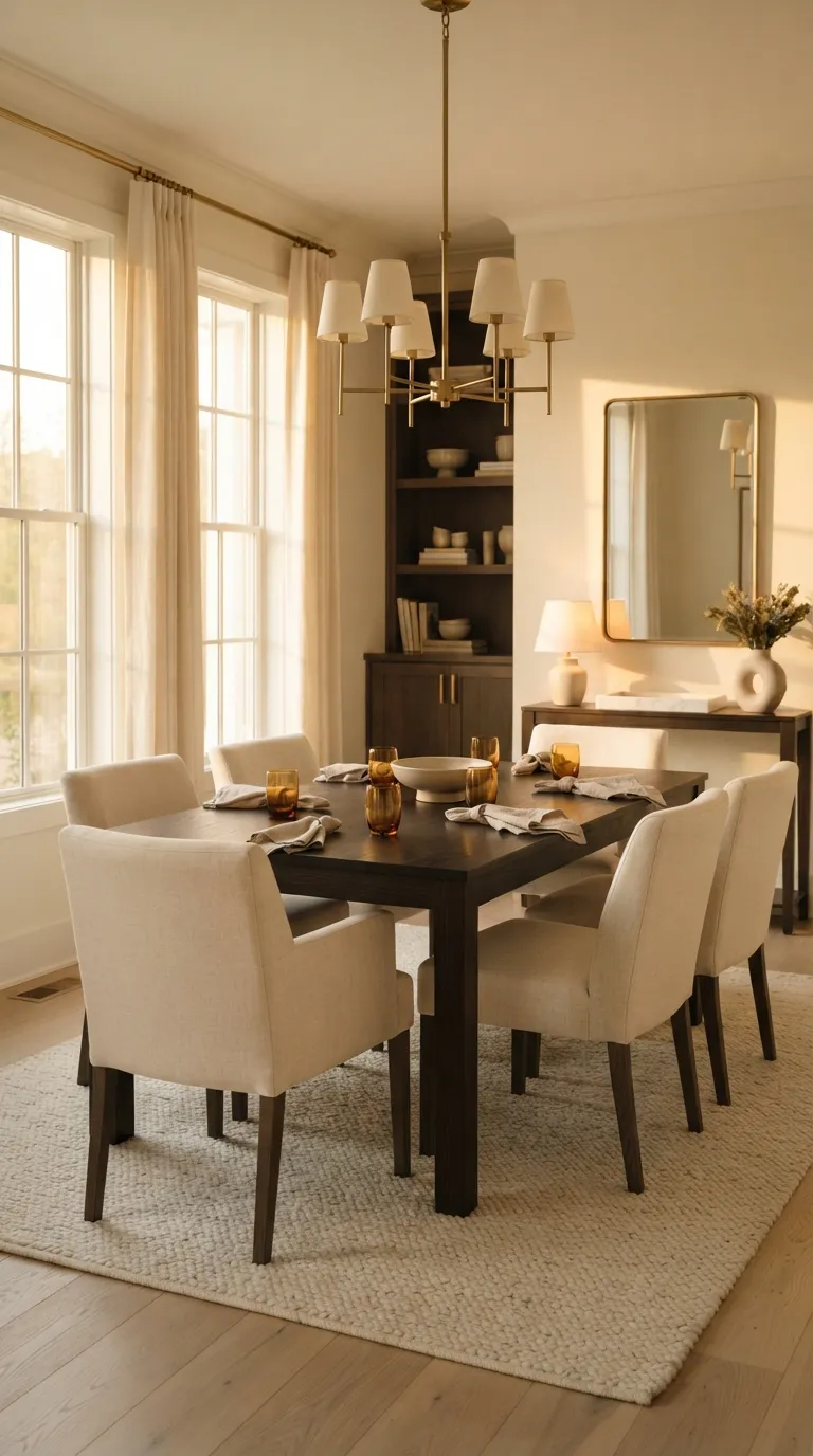modern farmhouse dining room decor Warm Brass Details