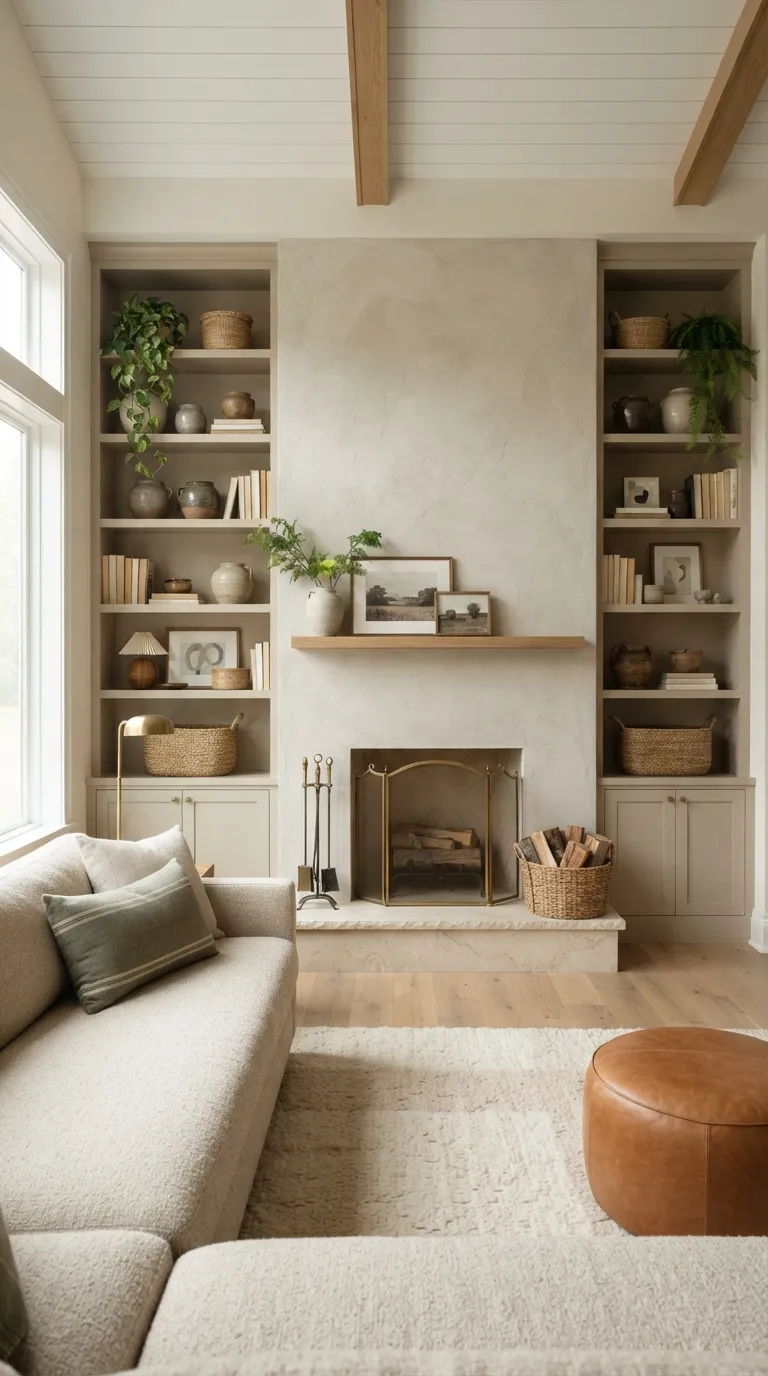 modern farmhouse home design trends Simple Built-In Shelving For Everyday Storage