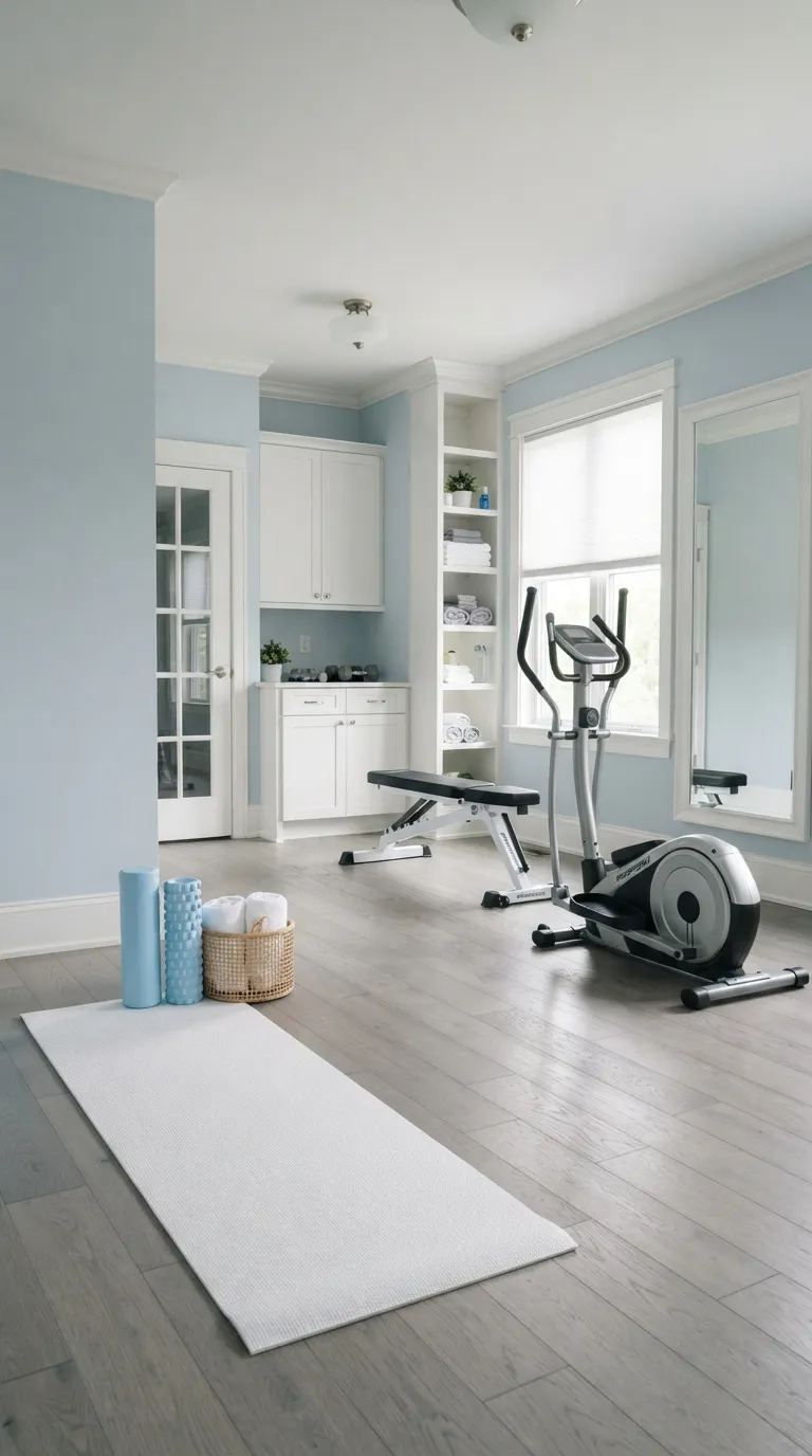 modern home gym color ideas Pale Blue and White