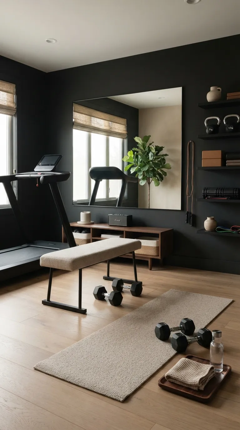 modern home gym color ideas Soft Black and Beige