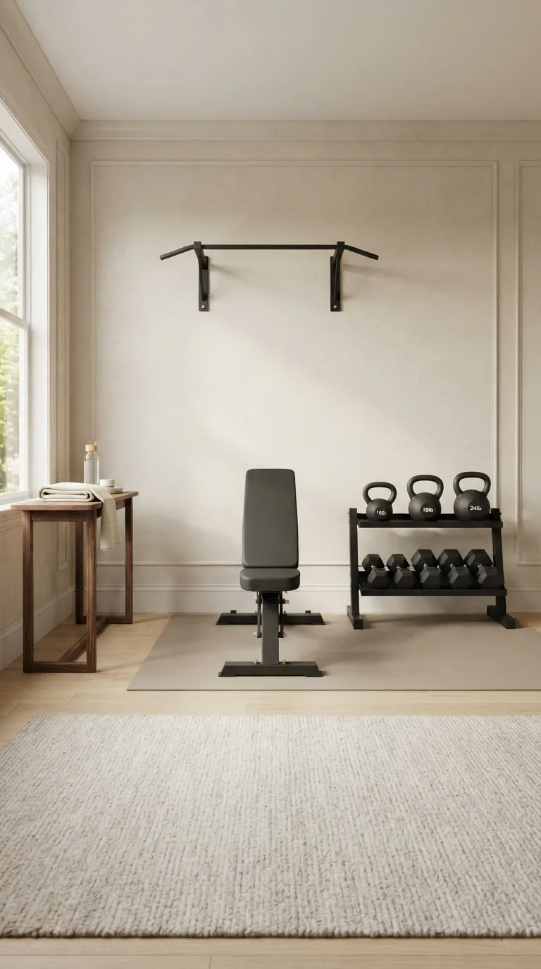 modern home gym ideas for beginners Minimal Black Equipment Setup