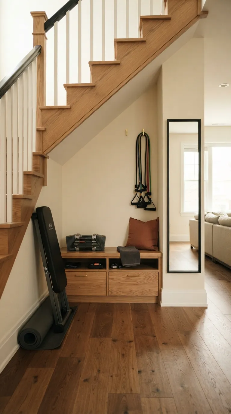 modern home gym ideas for beginners Under-Stairs Workout Space