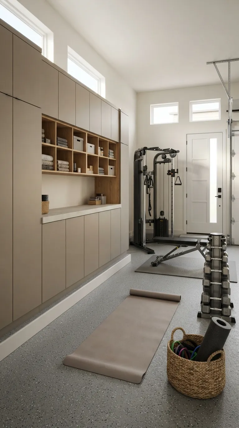 modern home gym ideas for garages Built-In Garage Cabinets
