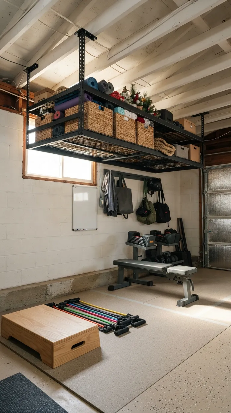 modern home gym ideas for garages Ceiling Storage Rack