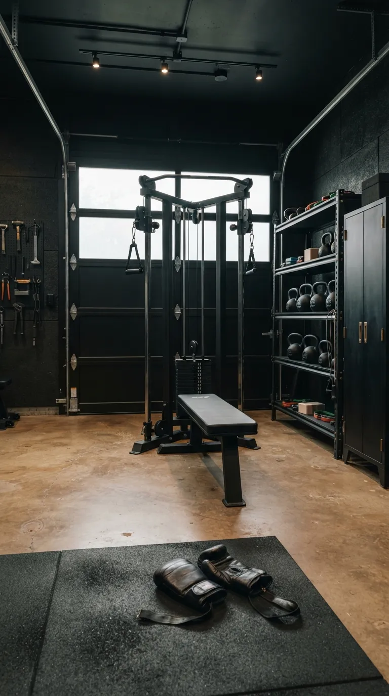 modern home gym ideas for garages Industrial Black Finish