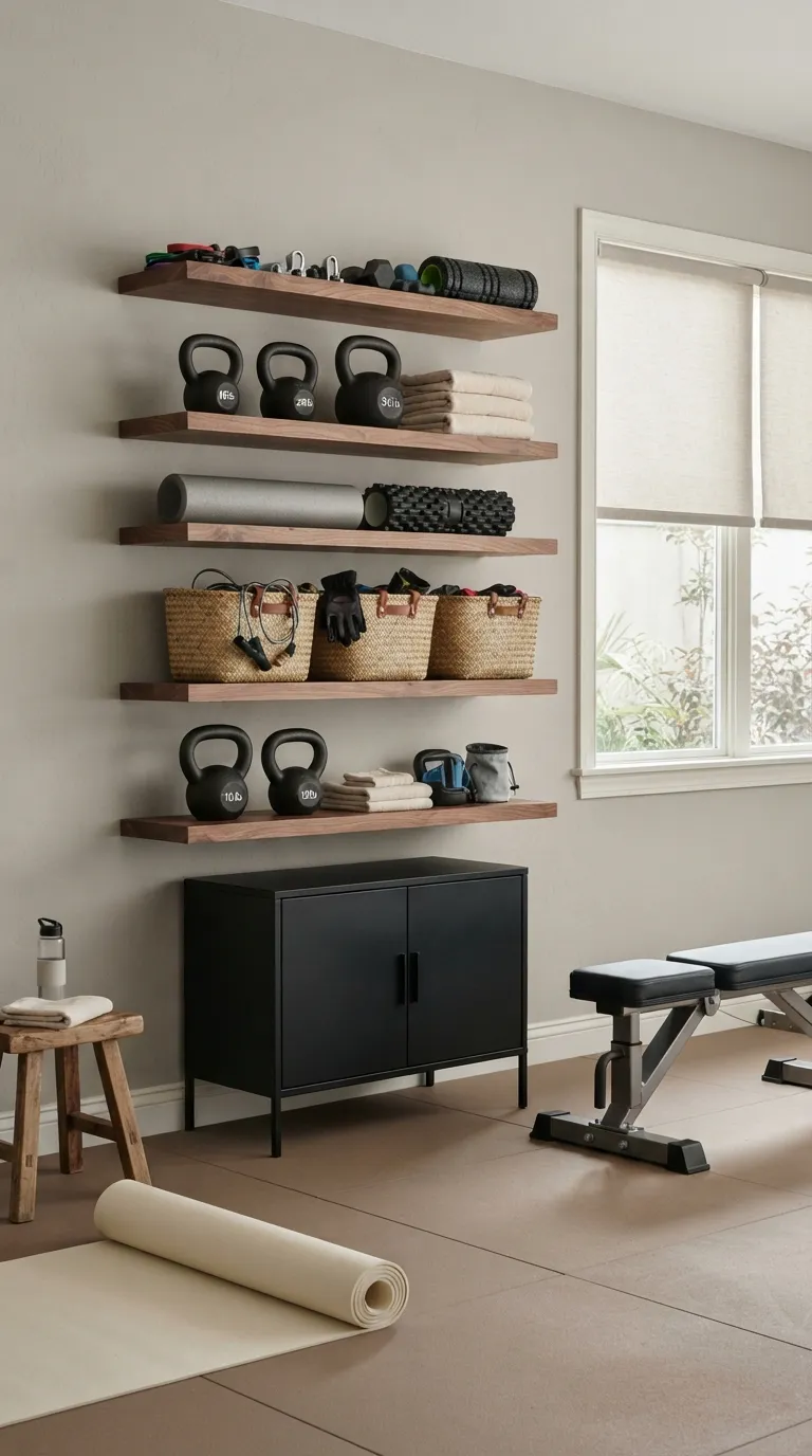 modern home gym ideas for garages Open Shelving Station