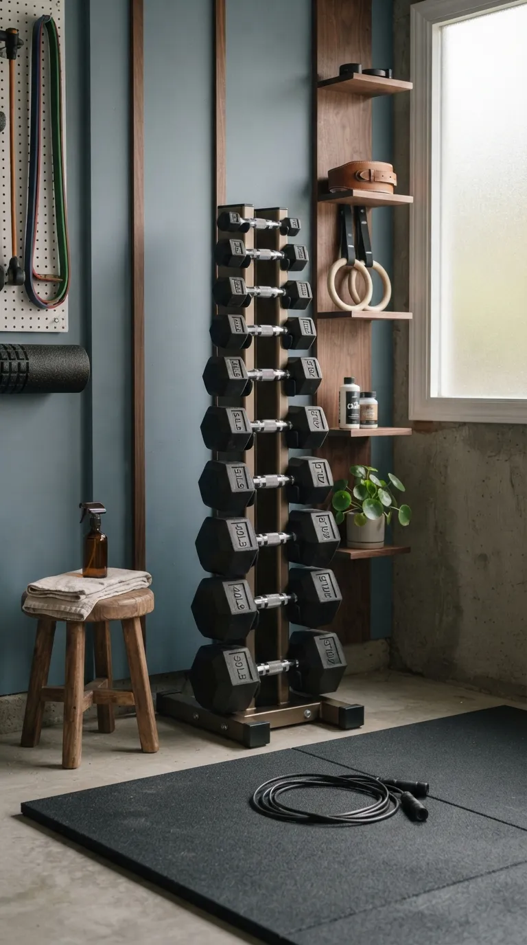 modern home gym ideas for garages Vertical Dumbbell Storage