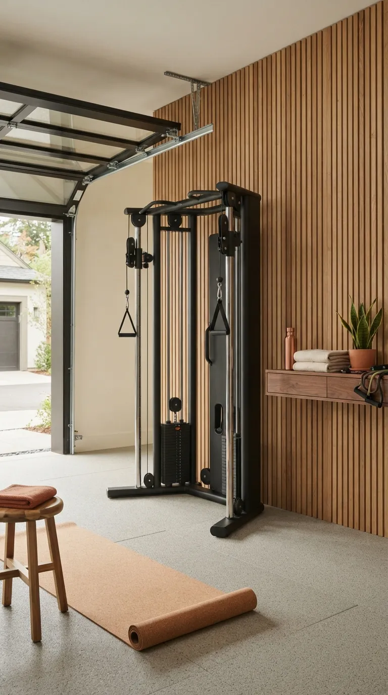 modern home gym ideas for garages Warm Wood Accents