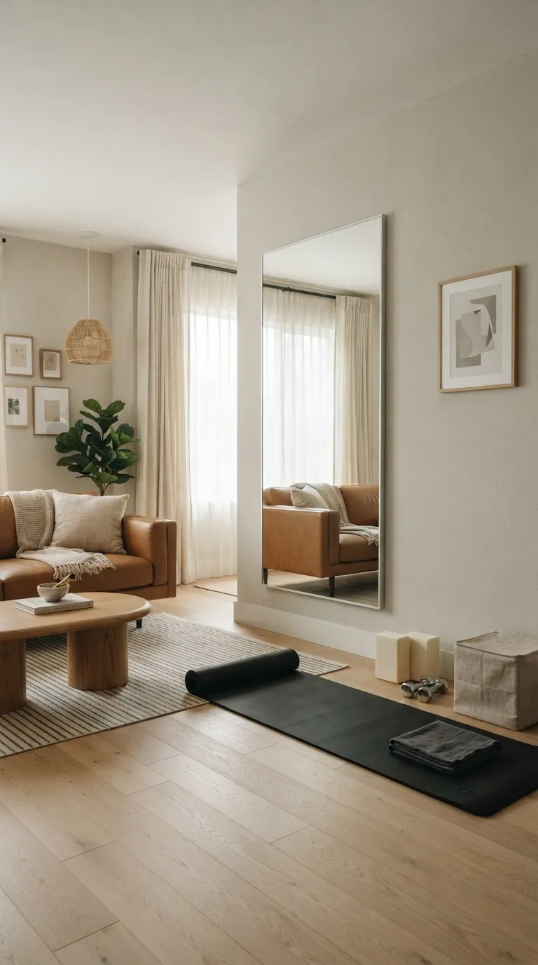modern home gym ideas for small spaces Add a Full-Length Mirror to Open the Space
