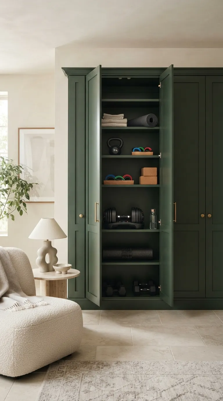 modern home gym ideas for small spaces Create a Hidden Gym Behind Cabinet Doors