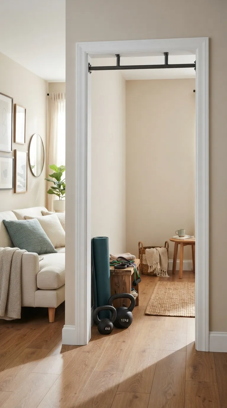 modern home gym ideas for small spaces Create a Pull-Up Station in a Doorway