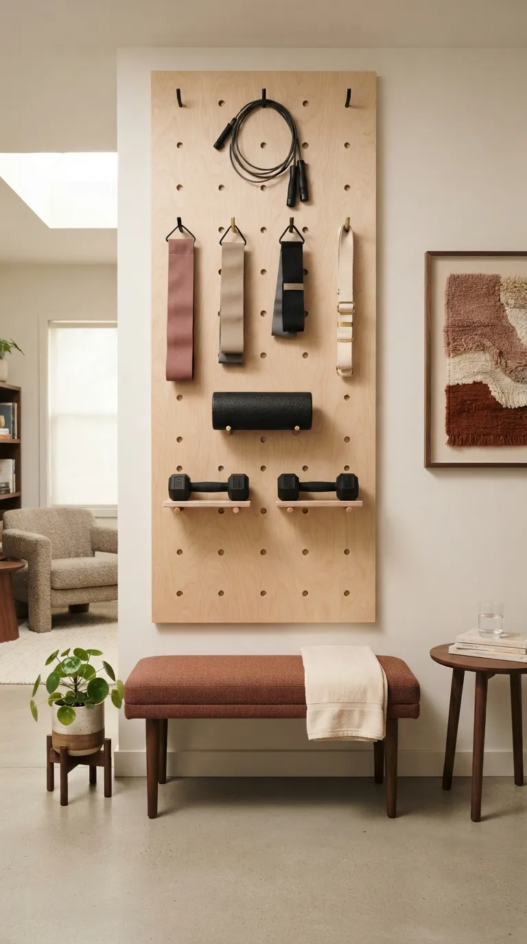 modern home gym ideas for small spaces Design a Small Workout Wall With Pegboard