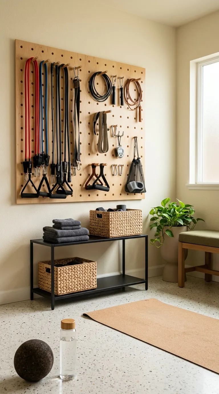 modern home gym ideas for spare rooms Pegboard Accessory Wall