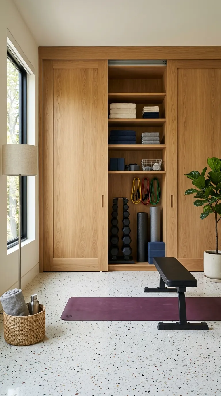 modern home gym ideas for spare rooms Sliding Door Gym Storage