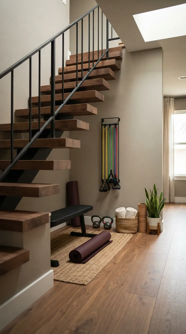 modern home gym ideas on a budget Add a Workout Nook Under the Stairs