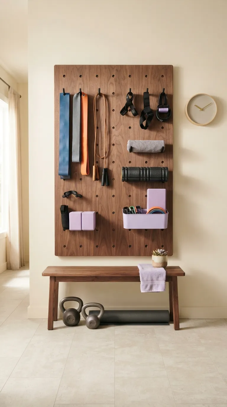 modern home gym ideas on a budget Try a Pegboard for Easy Storage