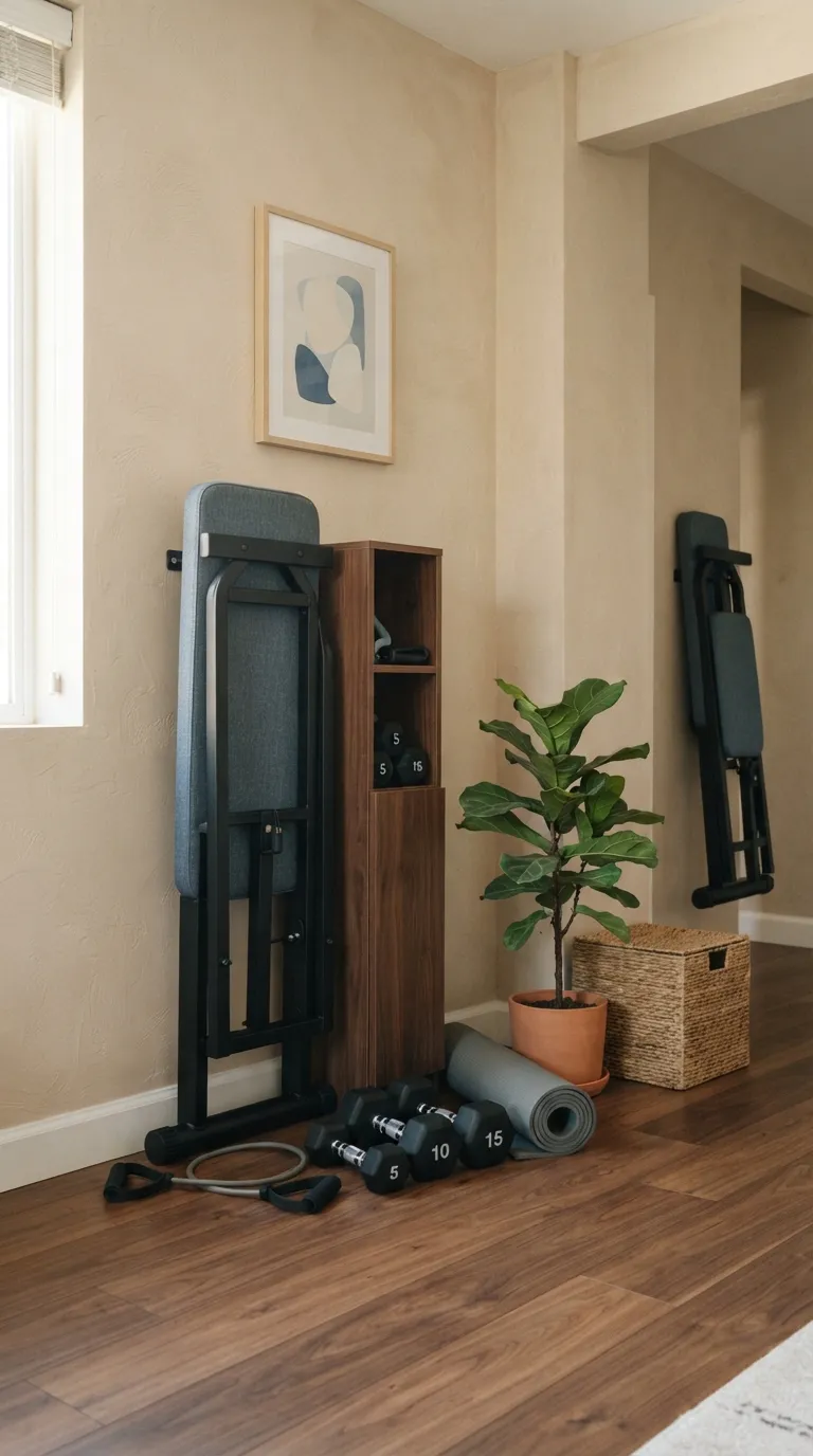 modern home gym ideas on a budget Use a Folding Workout Bench