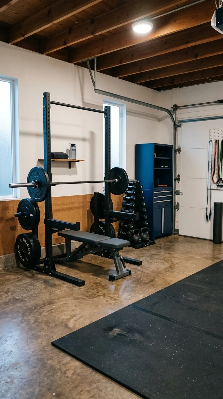 modern home gym ideas with a minimalist aesthetic Compact Garage Gym