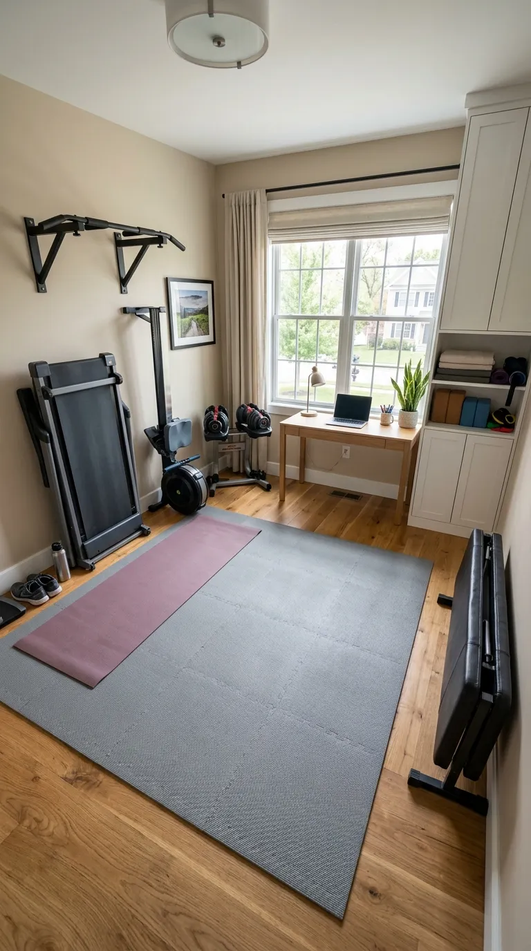 modern home gym ideas with a minimalist aesthetic Streamlined Multi-Use Gym