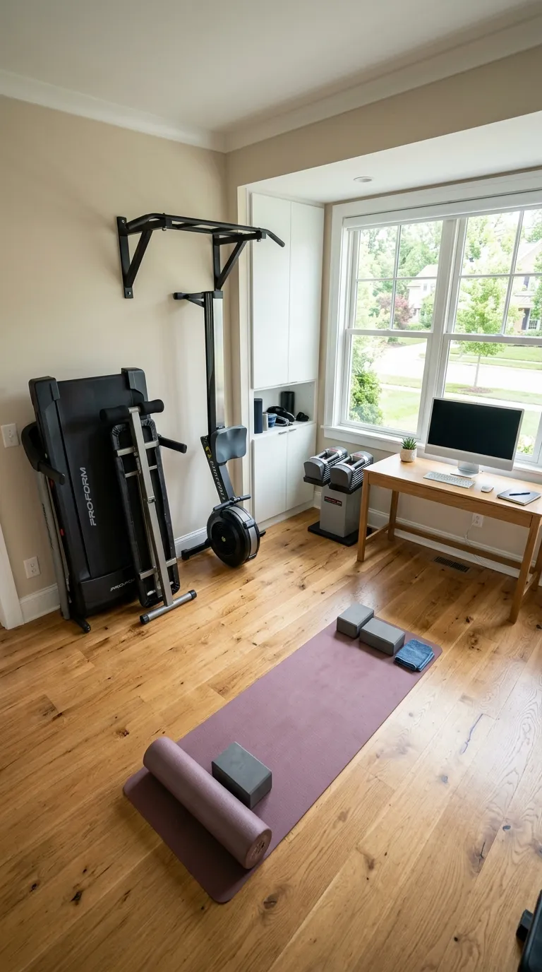 modern home gym ideas with a minimalist aesthetic Streamlined Multi-Use Gym