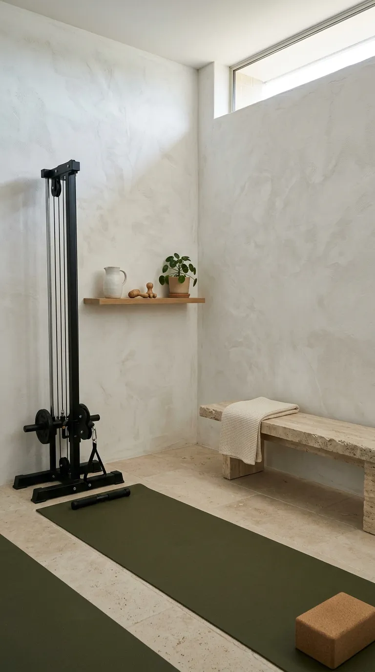 modern home gym ideas with a minimalist aesthetic Textured Plaster Gym