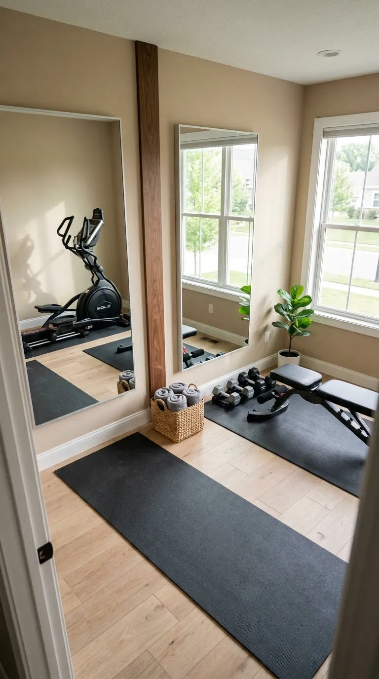 modern home gym ideas with mirrors Double Mirror Workout Zone