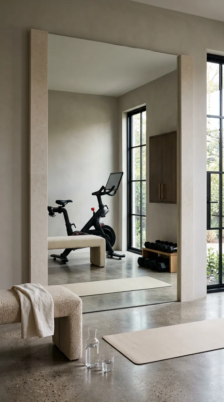 modern home gym ideas with mirrors Luxury Mirror With Stone Details