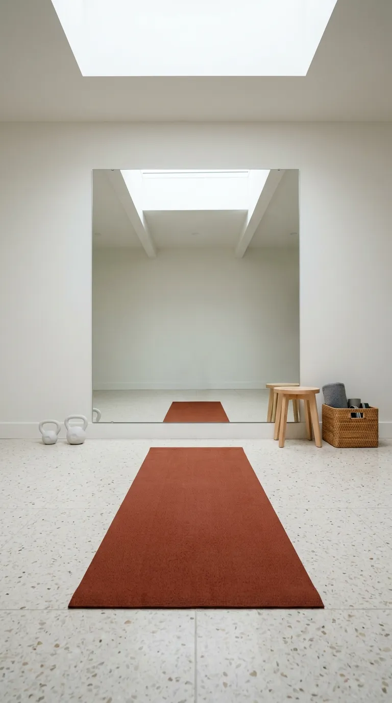 modern home gym ideas with mirrors Minimal Mirror And Mat Setup
