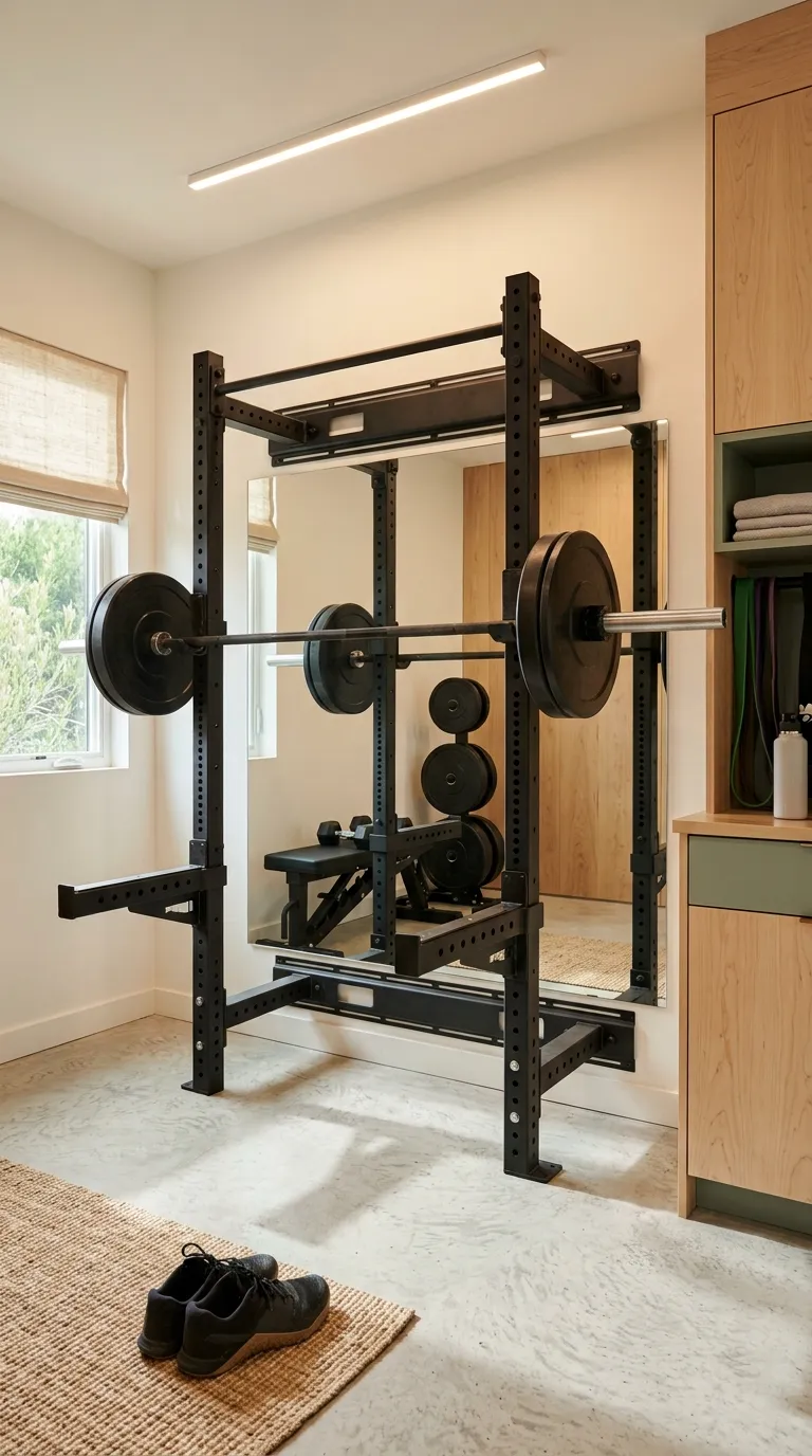 modern home gym ideas with mirrors Mirror Behind the Rack