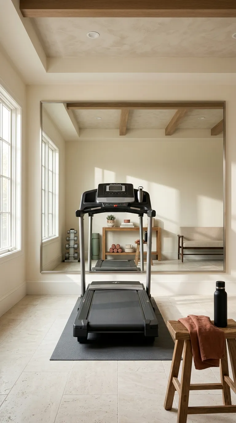 modern home gym ideas with mirrors Mirror Behind the Treadmill