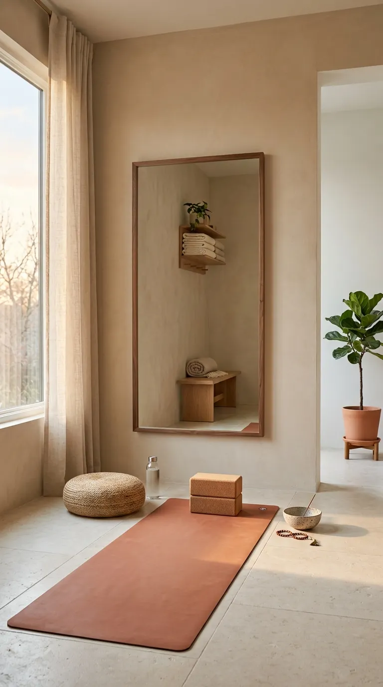 modern home gym ideas with mirrors Mirror Framing a Yoga Zone