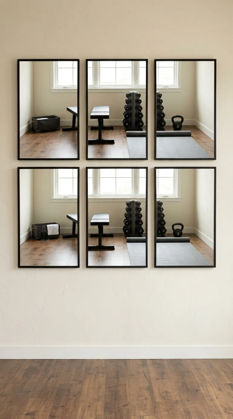 modern home gym ideas with mirrors Mirror Grid With Thin Frames