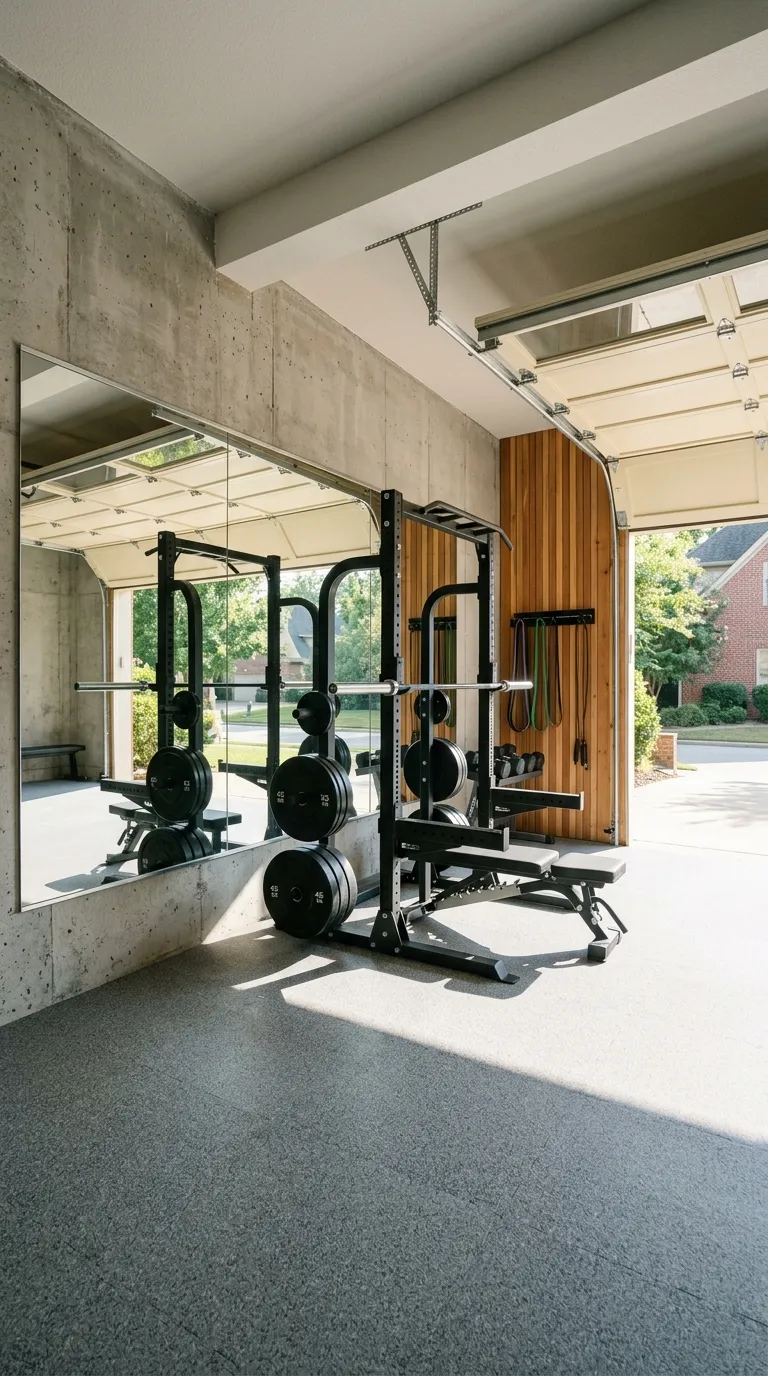 modern home gym ideas with mirrors Mirrored Garage Gym