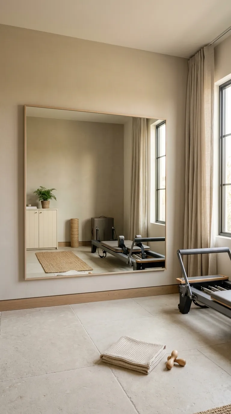 modern home gym ideas with mirrors Soft Neutral Mirror Wall