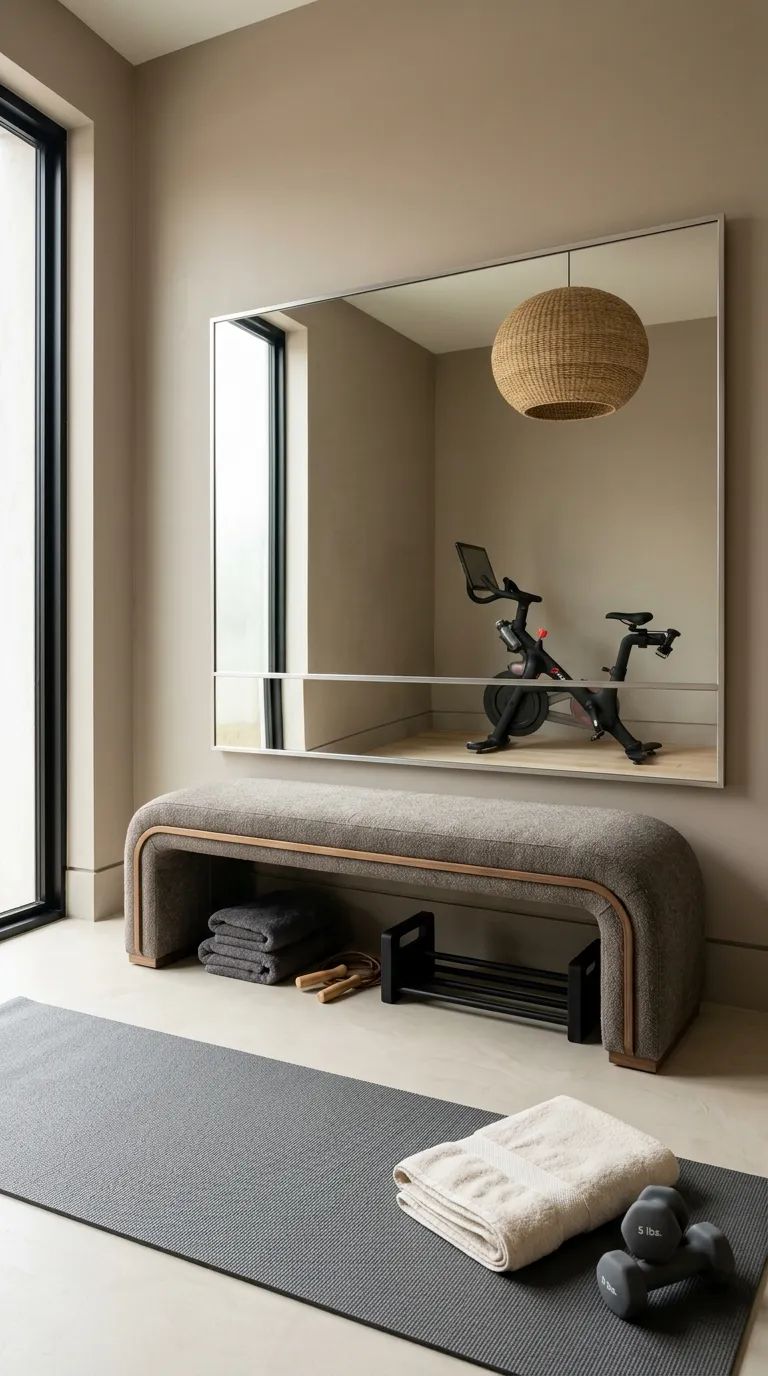 modern home gym ideas with mirrors Wide Mirror Above the Bench