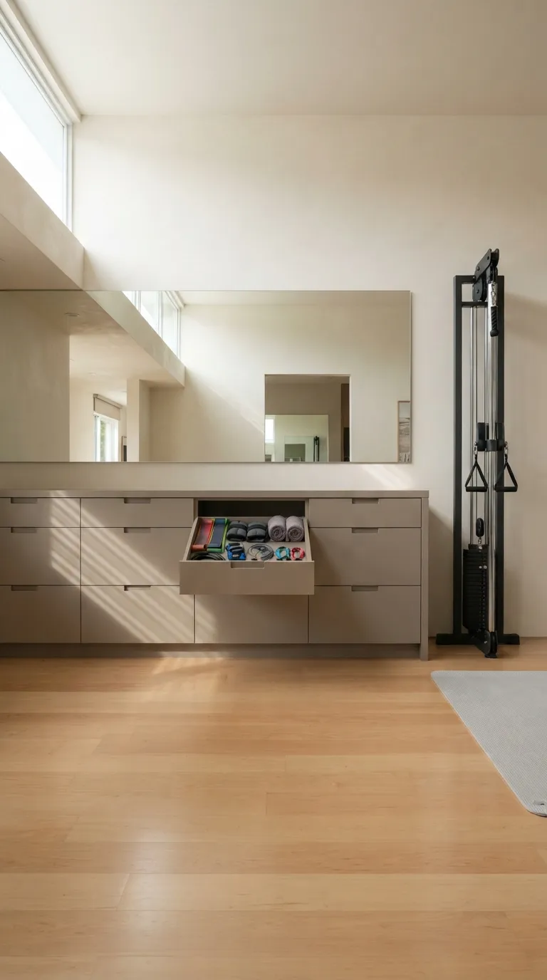 modern home gym ideas with storage Closed Storage Drawers