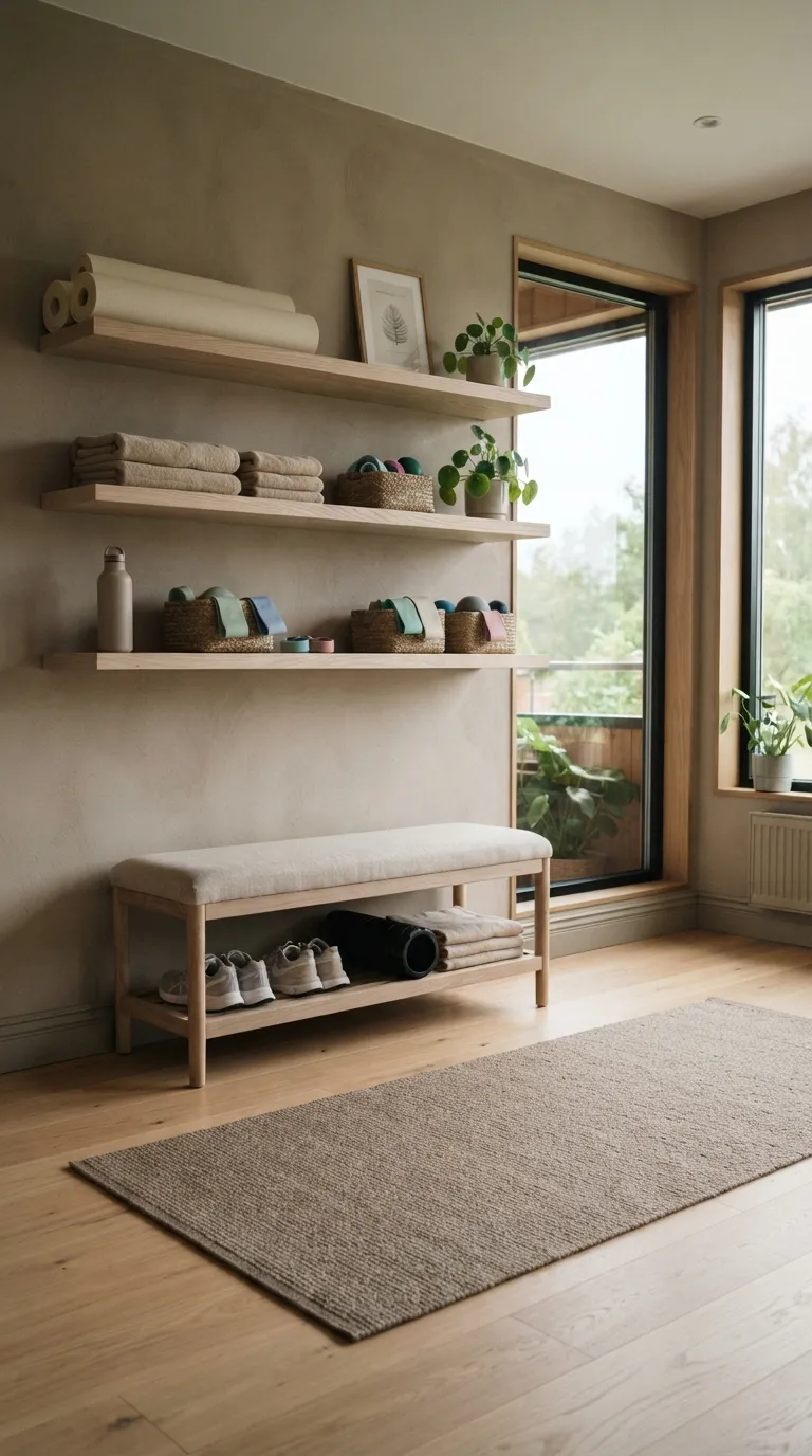 modern home gym ideas with storage Floating Fitness Shelves