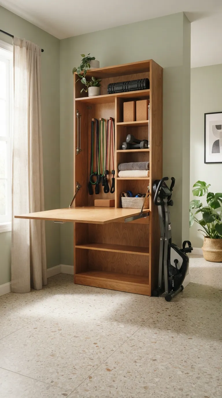 modern home gym ideas with storage Fold-Down Equipment Storage