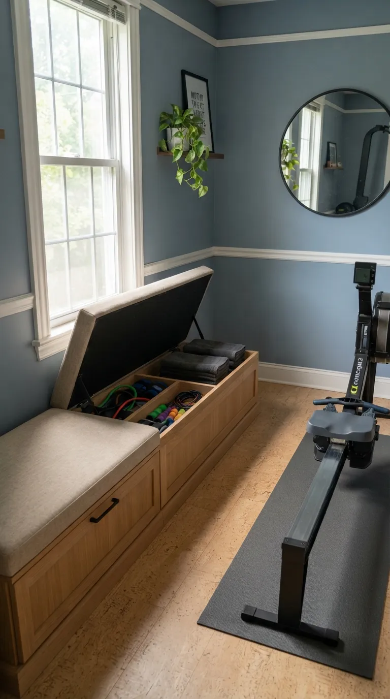 modern home gym ideas with storage Hidden Bench Compartments