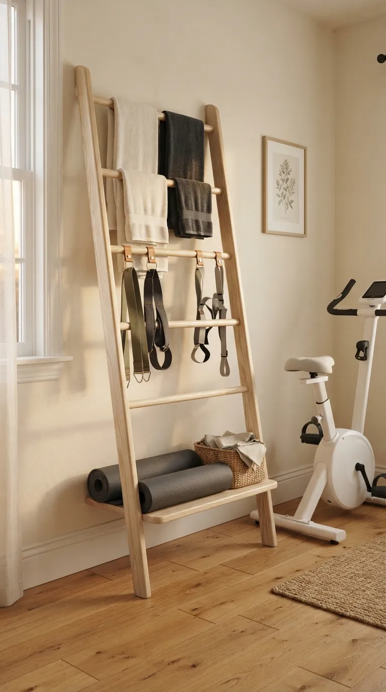 modern home gym ideas with storage Ladder-Style Towel Rack
