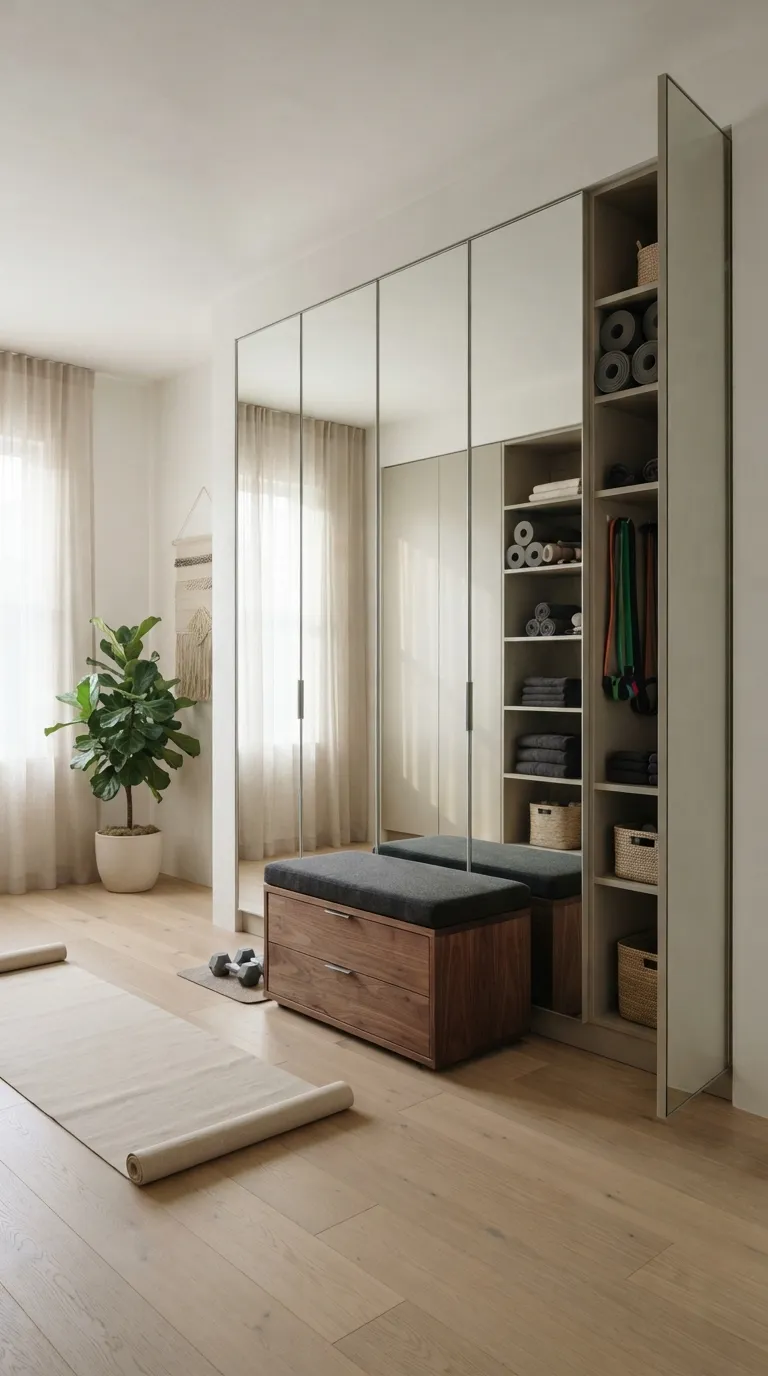modern home gym ideas with storage Mirror Cabinet Storage