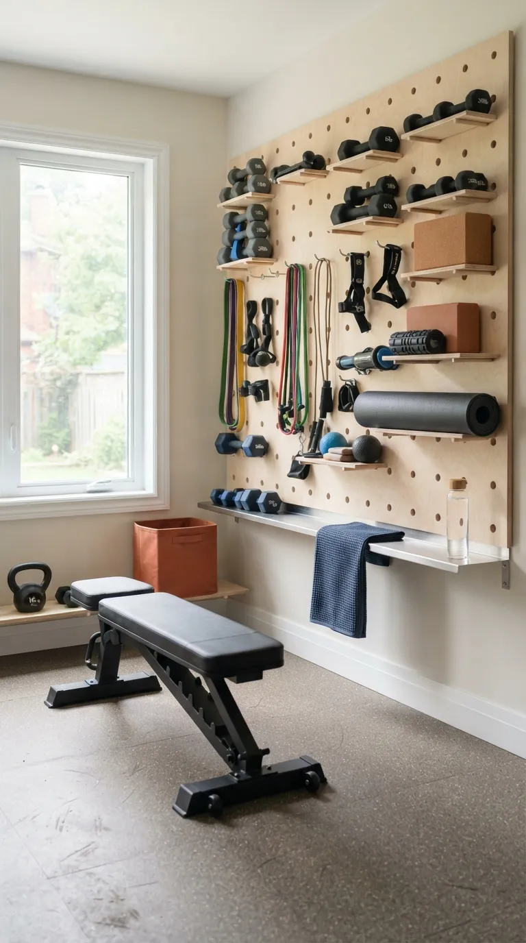 modern home gym ideas with storage Pegboard Gear Station